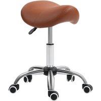 HOMCOM PU Leather Saddle Stool w/ Moulded Padded Seat Adjustable Height in Brown