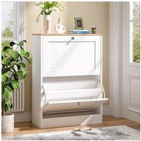 Wooden 2 Drawer Flip Down Shoe Cabinet White