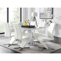 FurnitureboxUK Giovani 6-Seater Grey Glass Dining Table & 6 Willow Faux Leather Dining Chairs in White