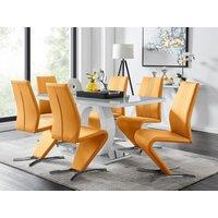 FurnitureboxUK Giovani 6-Seater Grey Glass Dining Table & 6 Willow Faux Leather Dining Chairs in Mustard