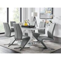 FurnitureboxUK Giovani 6-Seater Grey Glass Dining Table & 6 Willow Faux Leather Dining Chairs