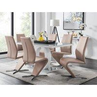 FurnitureboxUK Giovani 6-Seater Grey Glass Dining Table & 6 Willow Faux Leather Dining Chairs in Beige