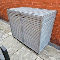 Samuel Alexander 1.35m x 1.14m Large Grey Wooden Outdoor Garden Double Wheelie Bin Store Storage for 2 Bins