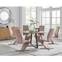FurnitureboxUK Santorini Brown Wood Effect Dining Table & 6 Willow Chairs in Beige