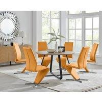 FurnitureboxUK Santorini Brown Wood Effect Dining Table & 6 Willow Chairs in Mustard