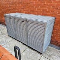 Samuel Alexander 2.03m x 1.14m Large Grey Wooden Outdoor Garden Triple Wheelie Bin Store Storage for 3 Bins