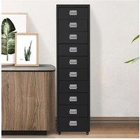 Living and Home Mobile Filing Cabinet Office Metal Unit 10 Drawers in Black