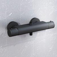 Nes Home Round Matte Black Thermostatic Shower Bar Valve Double Outlet