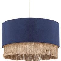 Happy Homewares Modern Soft Velvet Pendant Light Shade with Hanging Gold Tassels in Midnight