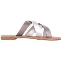 ABSOLUTE FOOTWEAR Women's Wide Fitting Slip On Strappy Sandals Sliders Flip Flops Flat Shoes in Silver | Size: 7