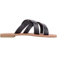 ABSOLUTE FOOTWEAR Women's Wide Fitting Slip On Strappy Sandals Sliders Flip Flops Flat Shoes in Black | Size: 8