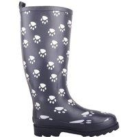 ABSOLUTE FOOTWEAR Women's Slip On Waterproof Dog Print Rain Winter Wellington Welly Boots in Navy | Size: 4