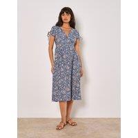 Apricot Women's Ditsy Floral Button-Down Midi Dress in Blue | Size: 14