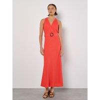 Apricot Women's Linen Blend Wrap Midaxi Dress in Pink | Size: 8