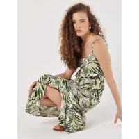 Apricot Women's Tropical Zebra Ruffle Tiered Midi Dress in Green | Size: 10