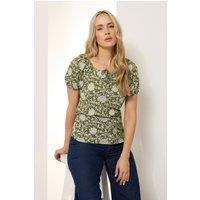 Long Tall Sally Women's Tall Floral Tie Front Top in Green | Size: 12