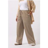 Yours Women's Gingham Wide Leg Trousers in Brown | Size: 18