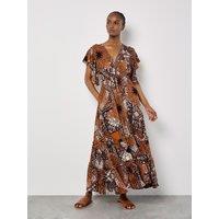 Apricot Women's Patchwork Ruffle Tiered Midi Dress in Orange | Size: 8