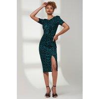 Jolie Moi Women's Arica Jersey Puff Sleeve Bodycon Midi Dress in Green | Size: 16