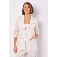 Apricot Women's Pinstripe Linen Blend Blazer in Beige | Size: 8