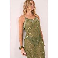 NastyGal Women's Coin & Tassel Embellished Maxi Dress in Khaki | Size: 10