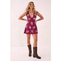 NastyGal Women's Lace Flower Embellished Plunge Skater Mini Dress in Wine | Size: 6