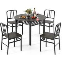 Gymax 5-Piece Dining Table Set Wooden Round Kitchen Table & 4 Chairs-Grey in Grey