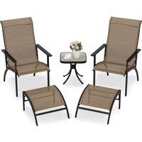 Gymax 5 PCS Outdoor Lounge Chair Set With Ottomans & Side Table Garden Set in Light Brown