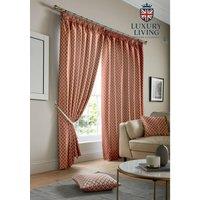 Luxury Living Modern Geometric Two-Tone Jacquard Lined Pencil Pleat Taped Curtains in Terracotta | Size: 168 cm width x 229 cm drop