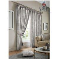 Luxury Living Modern Geometric Two-Tone Jacquard Lined Pencil Pleat Taped Curtains in Grey | Size: 117 cm width x 183 cm drop
