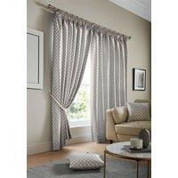 Luxury Living Modern Geometric Two-Tone Jacquard Lined Pencil Pleat Taped Curtains in Silver | Size: 117 cm width x 183 cm drop