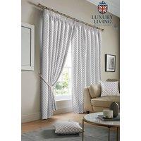 Luxury Living Modern Geometric Two-Tone Jacquard Lined Pencil Pleat Taped Curtains in White | Size: 168 cm width x 229 cm drop
