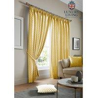 Luxury Living Modern Geometric Two-Tone Jacquard Lined Pencil Pleat Taped Curtains in Yellow | Size: 229 cm width x 229 cm drop