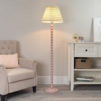 ValueLights Bobbins Painted Rose Pink Floor Lamp with Tapered Fabric Pleated Shade in Pale Pink