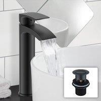 Nes Home Vago Modern Matte Black High Rise Tall Basin Mixer Tap & Waste