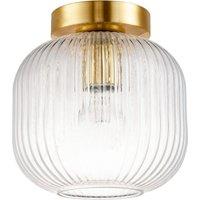 Happy Homewares Contemporary Ceiling Light Fitting with Clear Ribbed Glass Shade in Gold