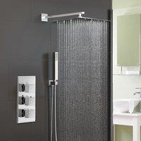 Nes Home Orta Square Concealed Thermostatic Mixer Valve Hand Held 300mm Shower Head Set in Silver
