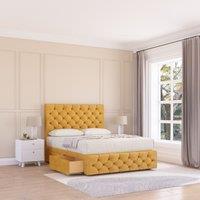 Sloomy Watson Divan Bed Base No Drawers 12 Footboard & 26 Struts Headboard in Mustard | Size: Super King