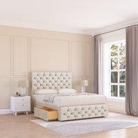 Sloomy Watson Divan Bed Base No Drawers 12 Footboard & 26 Struts Headboard in Cream | Size: Super King