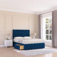 Sloomy Watson Divan Bed Base No Drawers 12" Footboard & 26" Struts Headboard in Navy | Size: Small Single