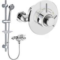 Nes Home Emso Round Exposed Or Concealed Thermostatic Shower Valve Slider Rail Handset Kit in Silver