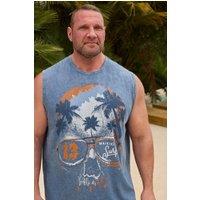 BadRhino Men's Acid Wash Skull Vest in Blue | Size: 4XL