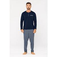 Enorsia Men's Cotton Rich Jersey Pyjamas Set in Navy | Size: Small