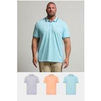 BadRhino Men's 3 Pack Tipped Polo Shirts in Blue | Size: 4XL