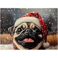 Warren Reed - Designer Christmas Pug Glass Chopping Board