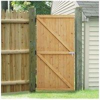 Living and Home 183x91cm Garden Pine Wood Flat Top Gate with 1pcs Latch & 3pcs 8 inch T-shaped Hinges in Brown | Size: 183x91 cm