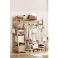 Living and Home Bamboo Clothing Garment Rack 7 Tier Storage Shelf Coat Clothes Hanging Rack in Natural