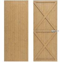 Living and Home 183x79cm Garden Pine Wood Flat Top Gate with 1pcs Latch & 3pcs 8 inch T-shaped Hinges in Brown | Size: 183x79 cm