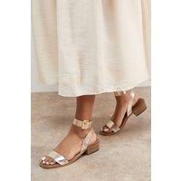 Oasis Women's Gracie Real Leather Low Stacked Heeled Sandals in Gold | Size: 3