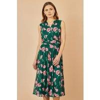 Yumi Women's Green Floral Print Mesh Stretch Midi Dress With Pockets | Size: 22